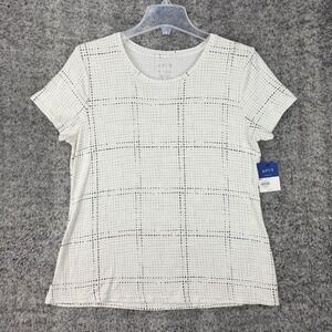 Apt 9 Womens Petite PL Essential Crewneck Tee White‎ Black Plaid Stretch Fabric
